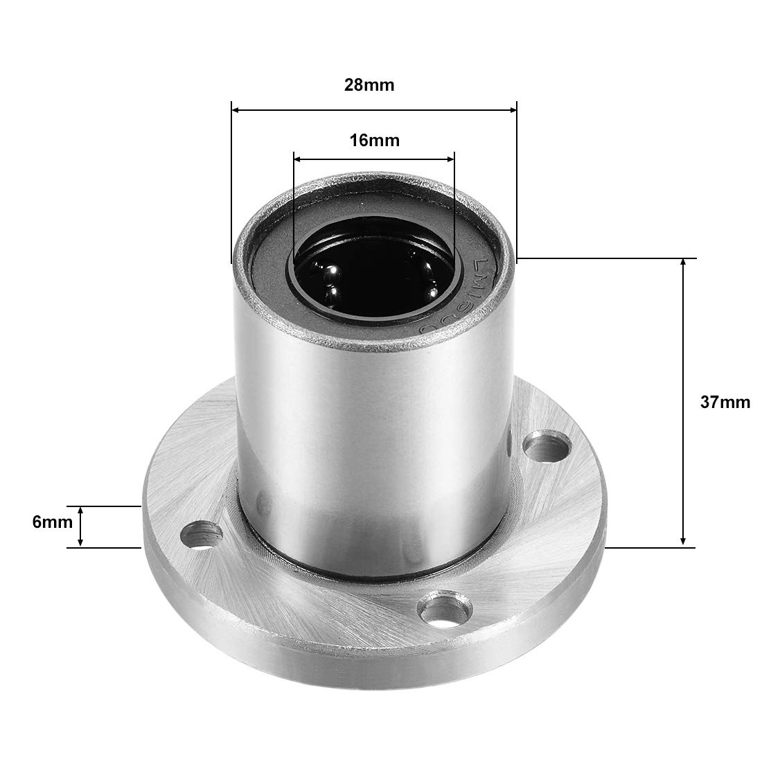 sourcing map LM16UU Rond Bride Linéaire Roulement à Billes 16mm Alésage Diamètre 28mm Diamètre Externe 37mm Longueur Paquet de 2