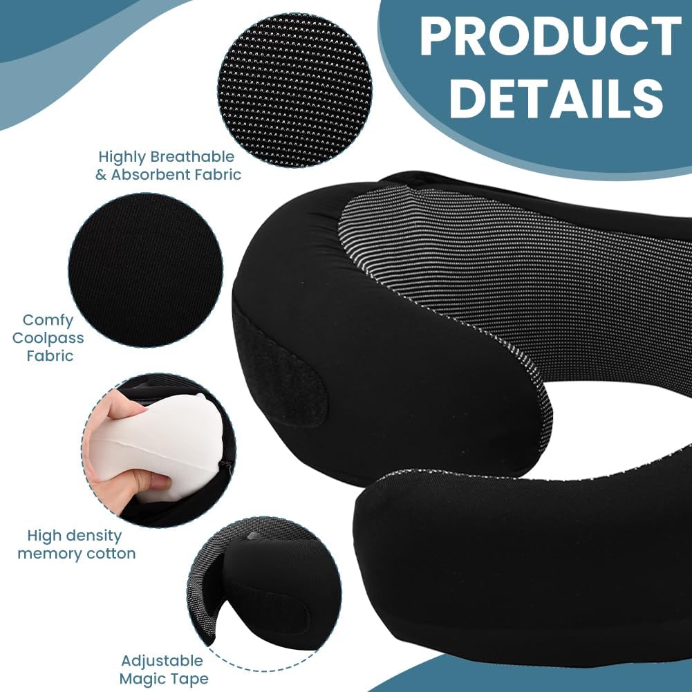 Travel Pillow with Hoodie,Hooded Neck Pillow for Travel,Travel Neck Pillows Stowable Hood,Pure Memory Foam Head Chin Support Airplane Pillows for Flight,Car,Office(Black,Size:15.2cm/6inch) - Image 4