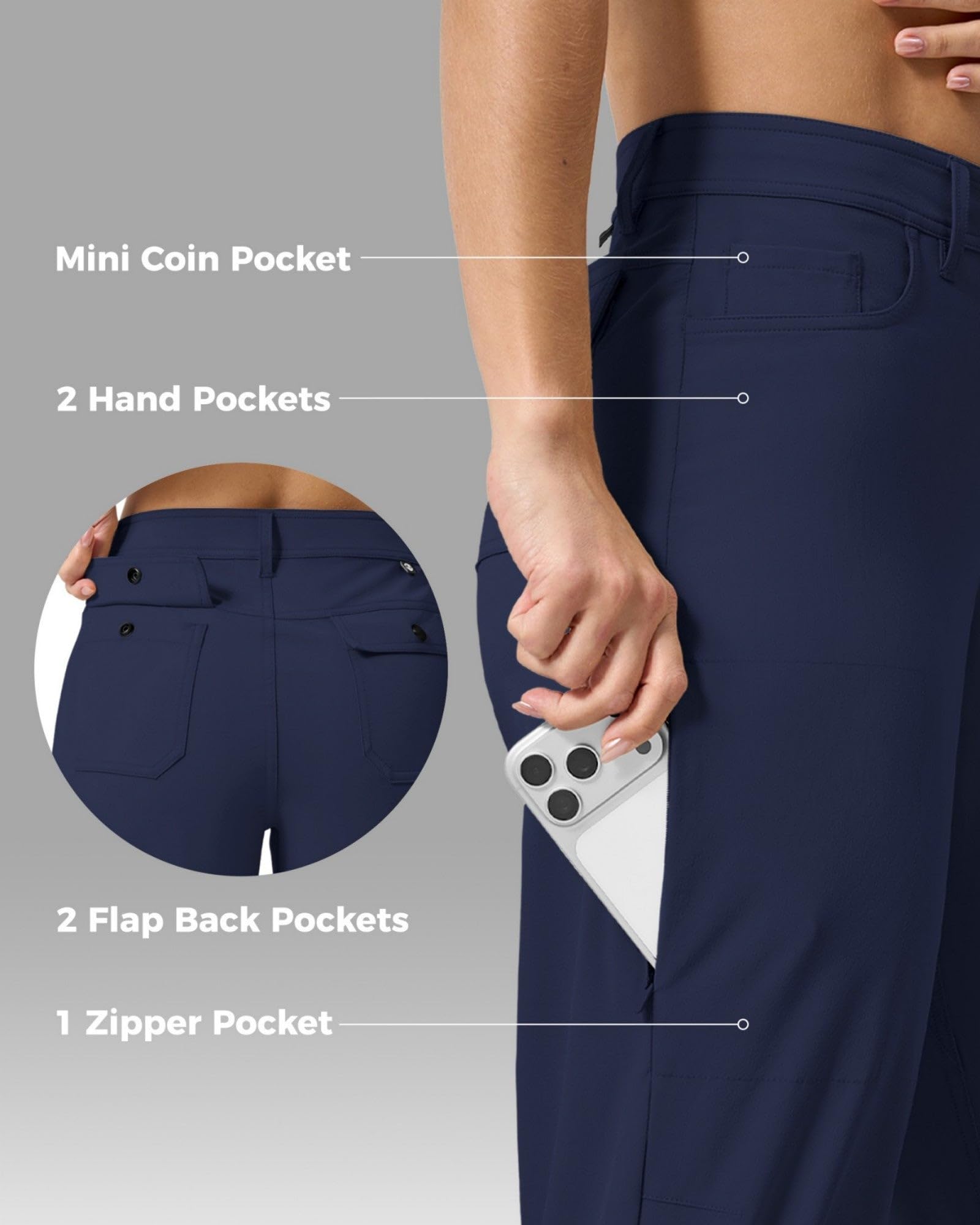 WILLIT Pantaloni da trekking da donna, ad asciugatura rapida, leggeri, resistenti all'acqua, protezione UV, UPF 50+, vita elasticizzata, 74 cm, con 4 tasche