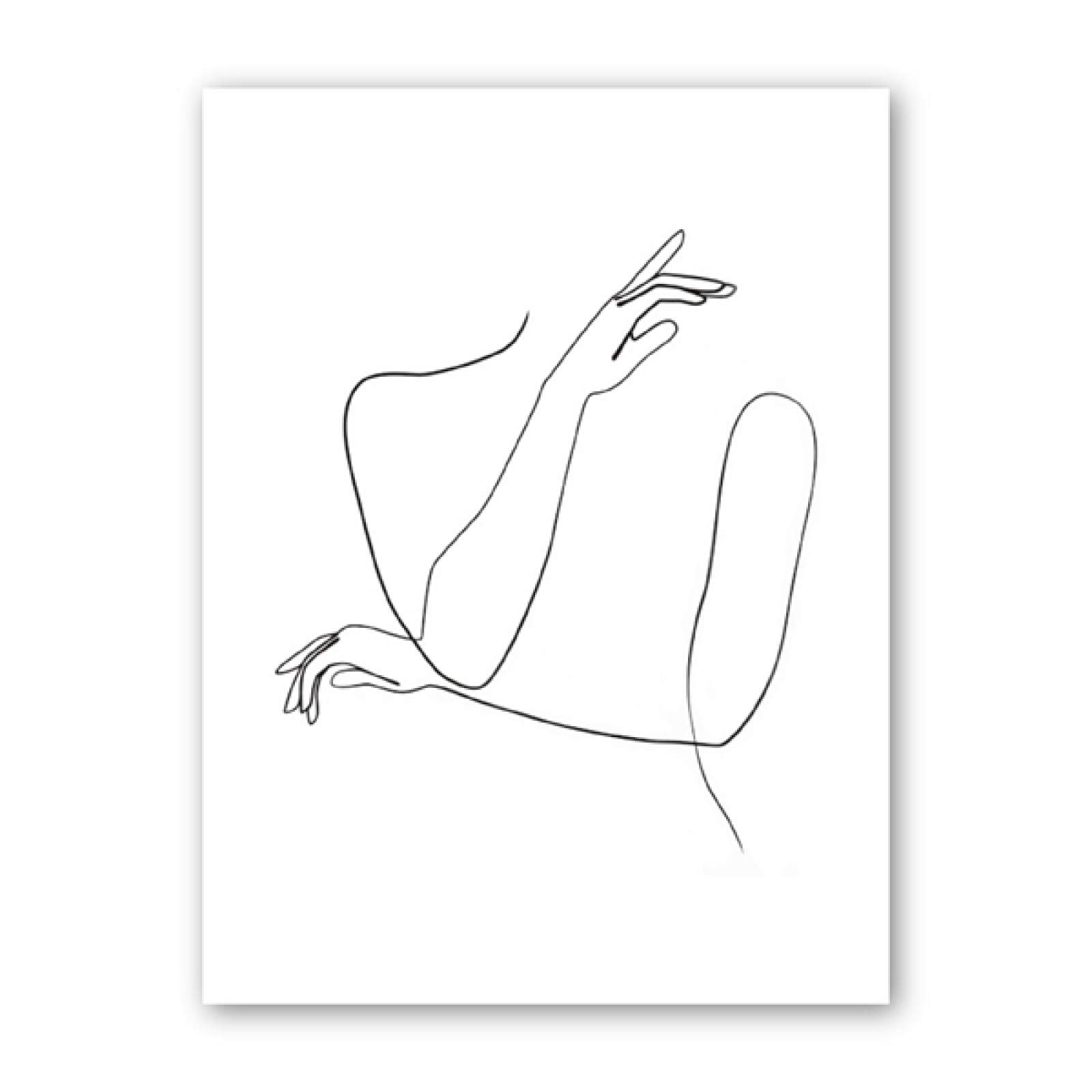 Amazon｜抽象的な女性の手一本の線画絵画現代壁アートキャンバス 
