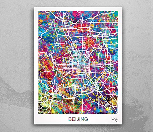 COCOMILLA Beijing Map Print Watercolor Print Wall Art China Beijing Road Street Map Wanderlust Decor Wall Hanging Map of Beijing Travel Gift-1734