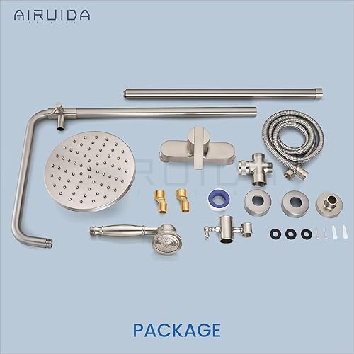 Miniatura 9 de Airuida Accesorio de ducha de níquel cepillado de 8 pulgadas, cabezal de ducha de lluvia expuesto, sistema de ducha de tubería expuesta, manija
