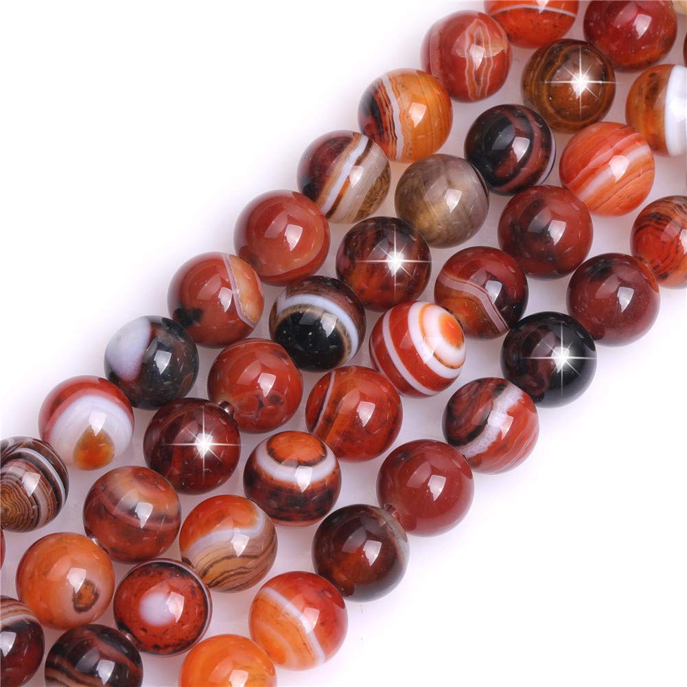 GEM-INSIDE CREATE YOUR OWN FASHION Natural Brown Onyx Agate Gemstone Semi Precious Round 8mm Loose Beads for Jewellery Making DIY Bracelet Necklace Crafts 15''