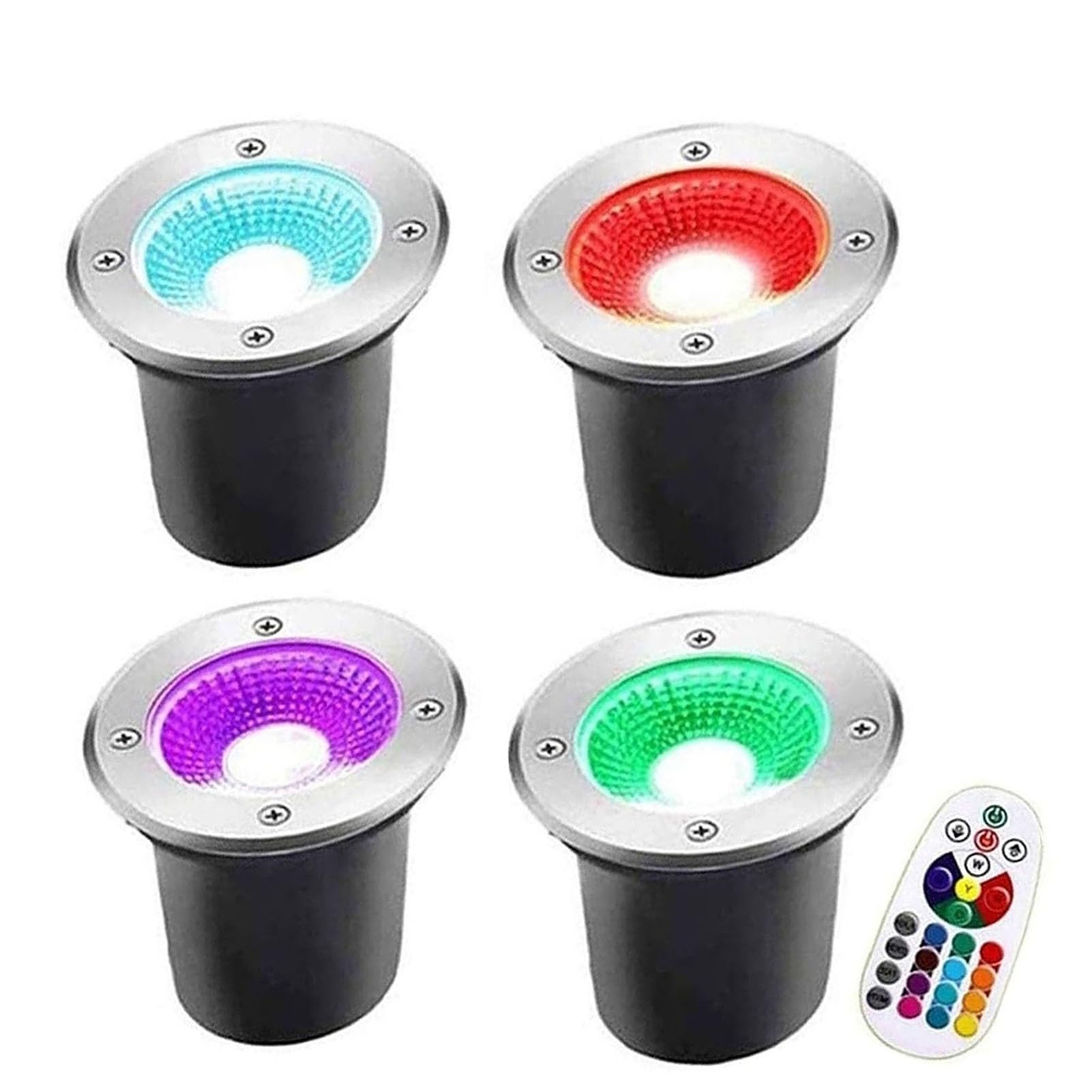 4PCS Lumière Jardin Enterré - 3W Lumières Du Paysage Exterieur, 12V-24V Au Sol Spots, IP65 Lampadaire Pour Encastrable De Jardin, Spot Encastrable Au Sol LED RGB Extérieur, Pour Villa, Jardin(3W(12V))