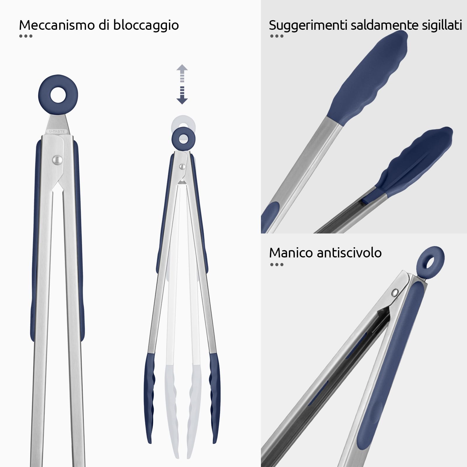2x Pinza Da Barbecue, Acciaio Inox E Manico In Legno, Accessori Griglia E Cucina Lunga 38 Cm Argentato Nero 63911324