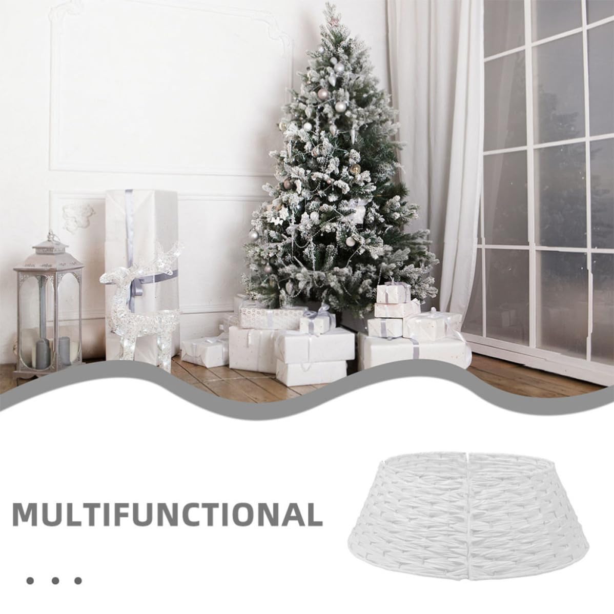 FRCOLOR Cesto Base Albero Natale Intrecciato, Bianco, Plastica,