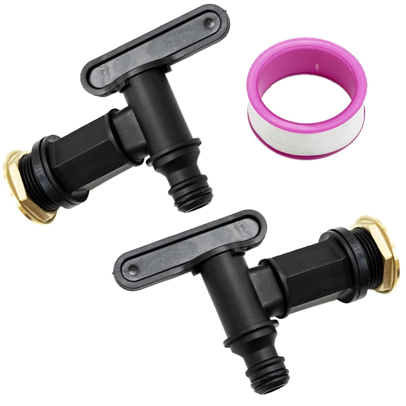 2pcs Water Butt Tap Hosepipe Rain Barrel/ ¾ BSP Thread Replacement Tap with Water-tap Interface raw Tape, Black Plastic Snap-Fit Connector Beer Home Brew Push-Fit Water-tap Water Butt Tap