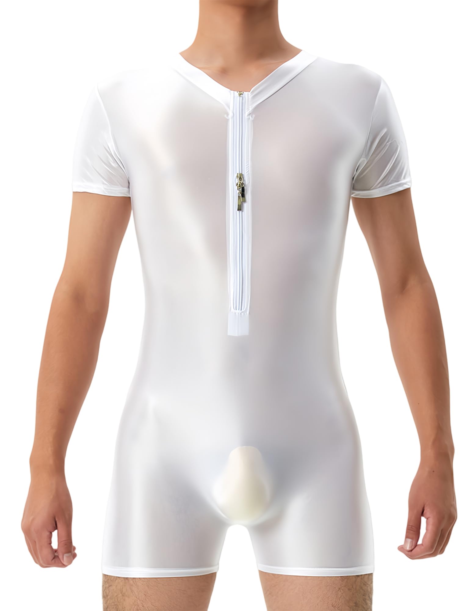 AIEOE Oil Shiny bodysuit for Men Zip Front Leotard Boxer Shorts Wrestling Singlets High Elastic Basic Jumpsuit One-piece Loungewear