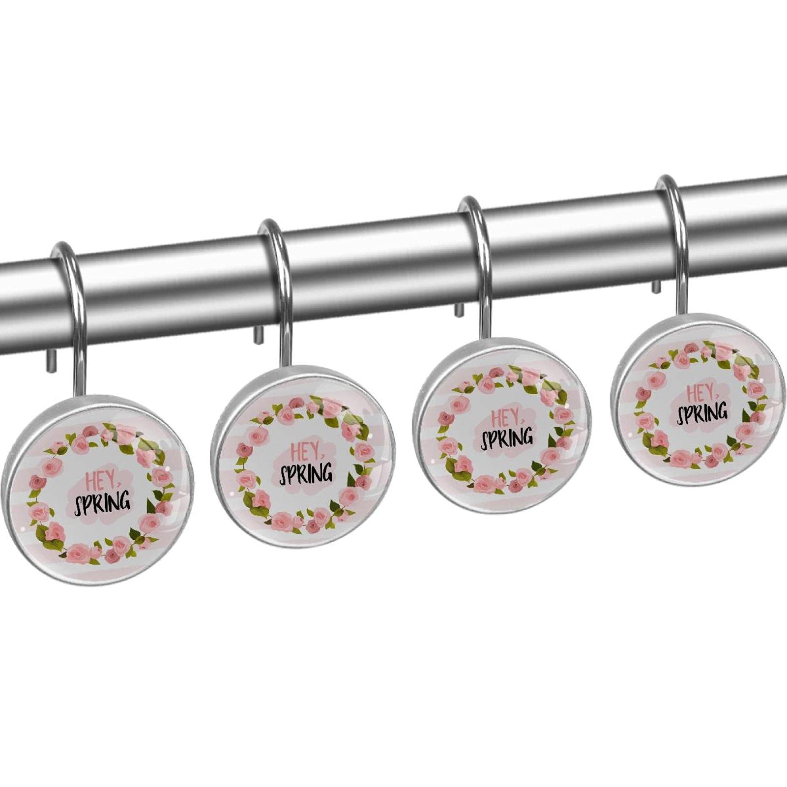 Twofishes - Set 12 Ganci Per Tenda Doccia Con Rose Rosa, In Lega Antiruggine E Poliresina, Per Aste 22-30 Mm - 4