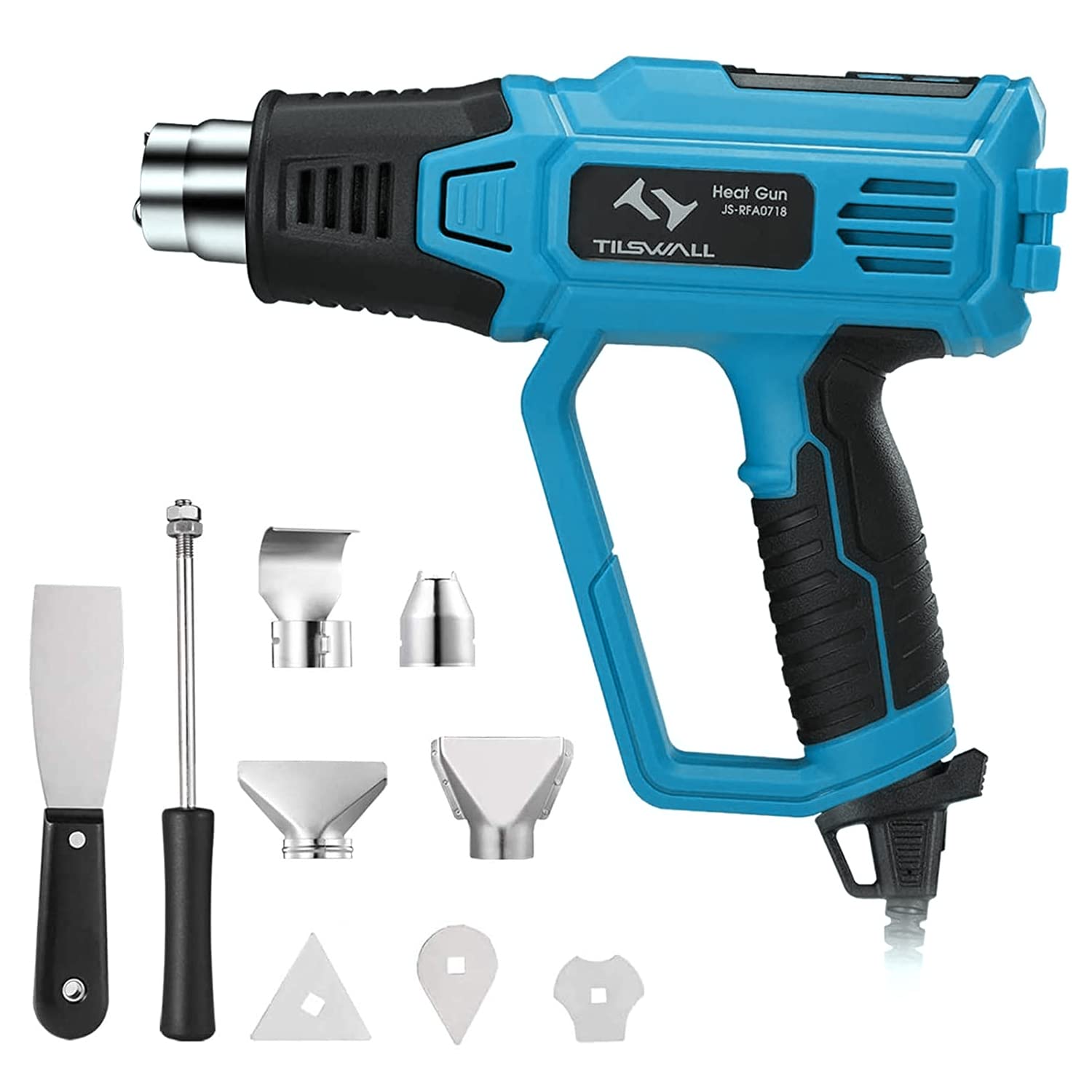 Tilswall 2000W Heat Gun with 2 Temperature Levels 440 C 600 C 4 Nozzles Scraper Mica Heating Core