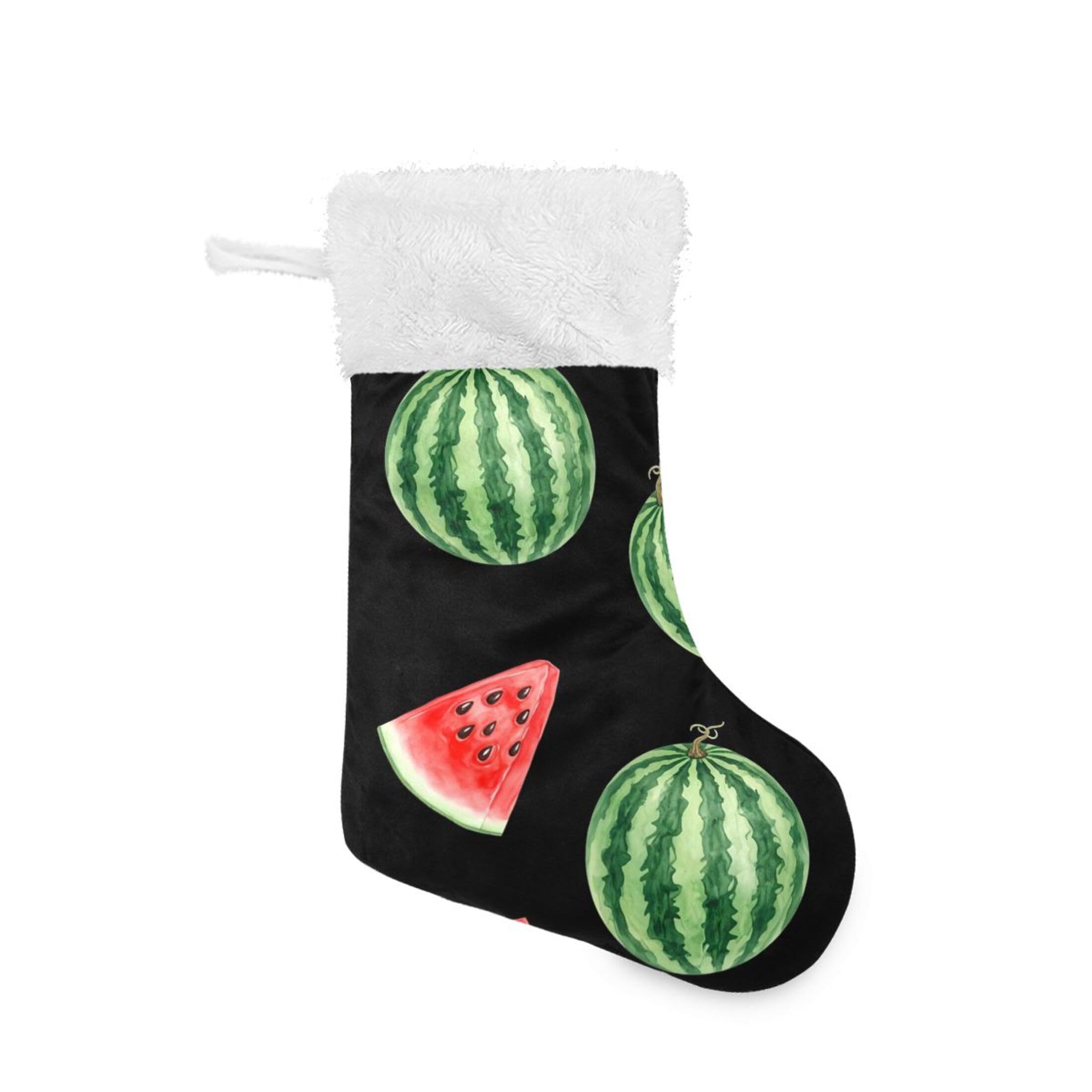 Fuauuyl Watermelon Christmas Stocking 18 In Xmas Hanging Stocking with Plush Cuff for Family Holiday Party Fireplace Decorations, 1 Pack