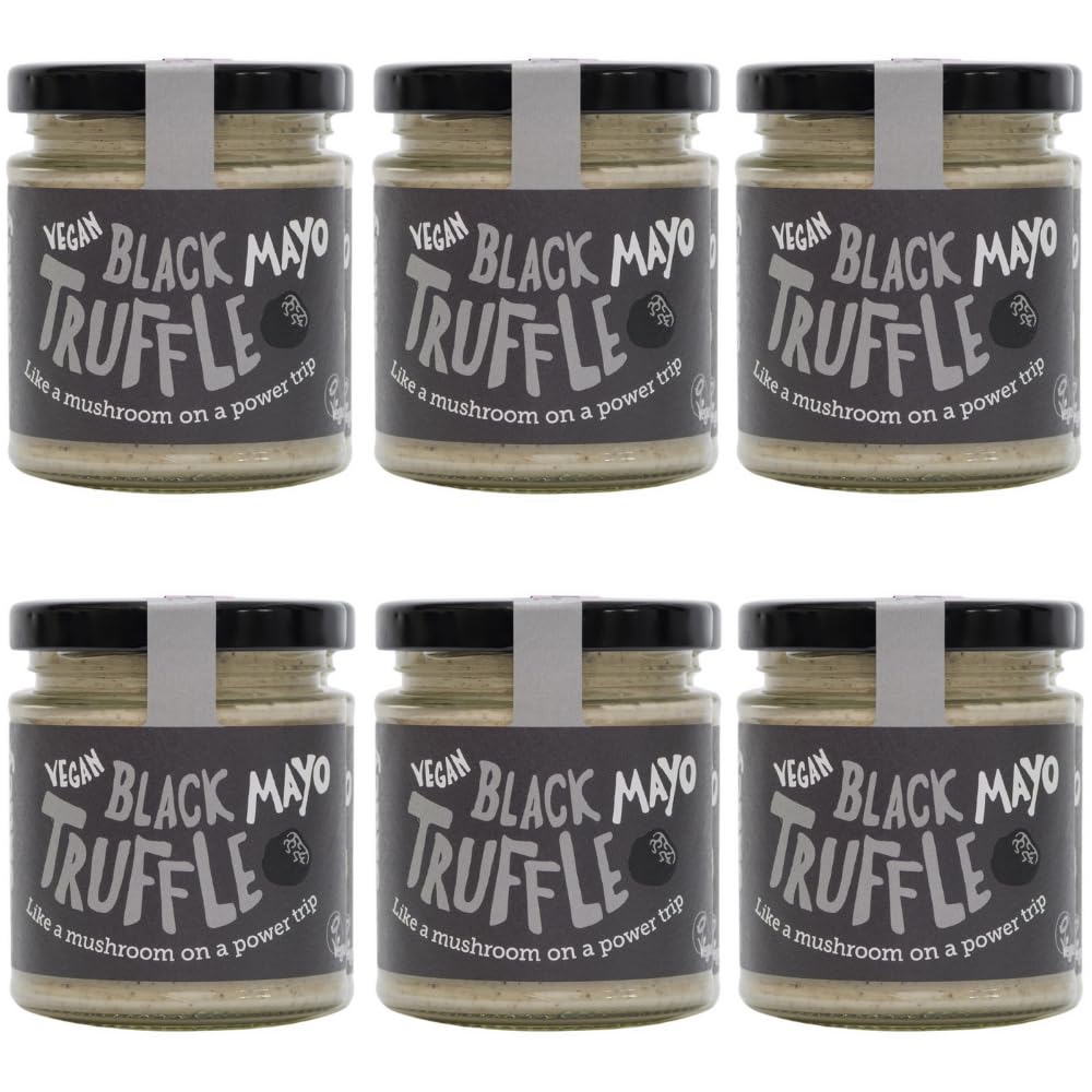 BeSaucyBlack Truffle Mayonnaise, Works Great as a Spread, Dip, Stirred Through Mash or Partnered with Pasta and Pizza Crusts, Produced in the UK & Vegan Friendly, 6 x 180g Glass Jars