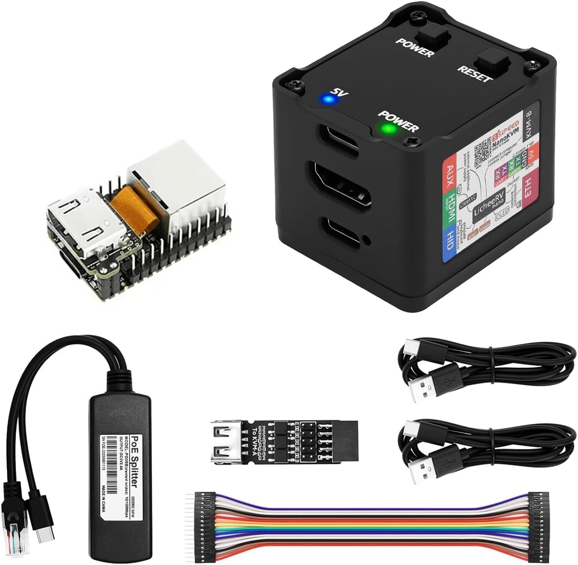 Sipeed NanoKVM IP-KVM Mini Remote Control Operations Maintenance Server, 2Gbit 256MB DDR3 RISC-V Linux Development Board, 1TOPS NPU 1GHz C906 RISC-V CPU, USB HDMI 100M Network Port (Black Full Kit)