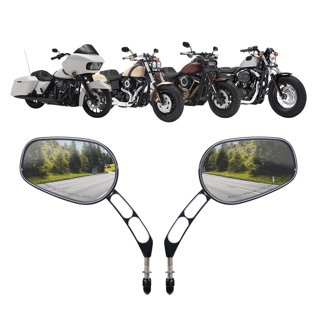TCMT Rétroviseur universel 8 mm pour Harley Sportster XL Touring Dyna Bobber Chopper 1982-2021