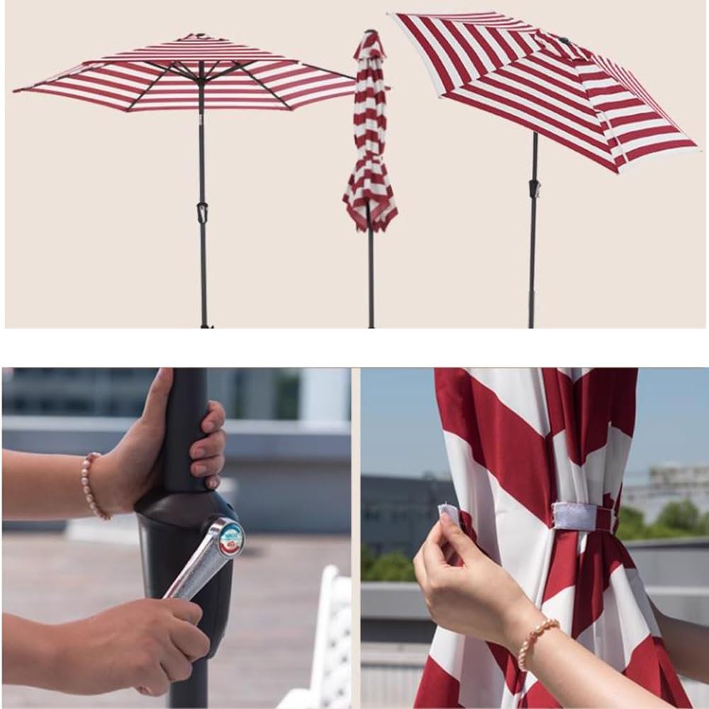 Parasol ogrodowy, 265 cm Parasol stołowy na zewnątrz z pochyleniem i korbą, czerwono-białe paski, ochrona przed promieniowaniem UV Parasol ogrodowy na taras, basen, podwórko