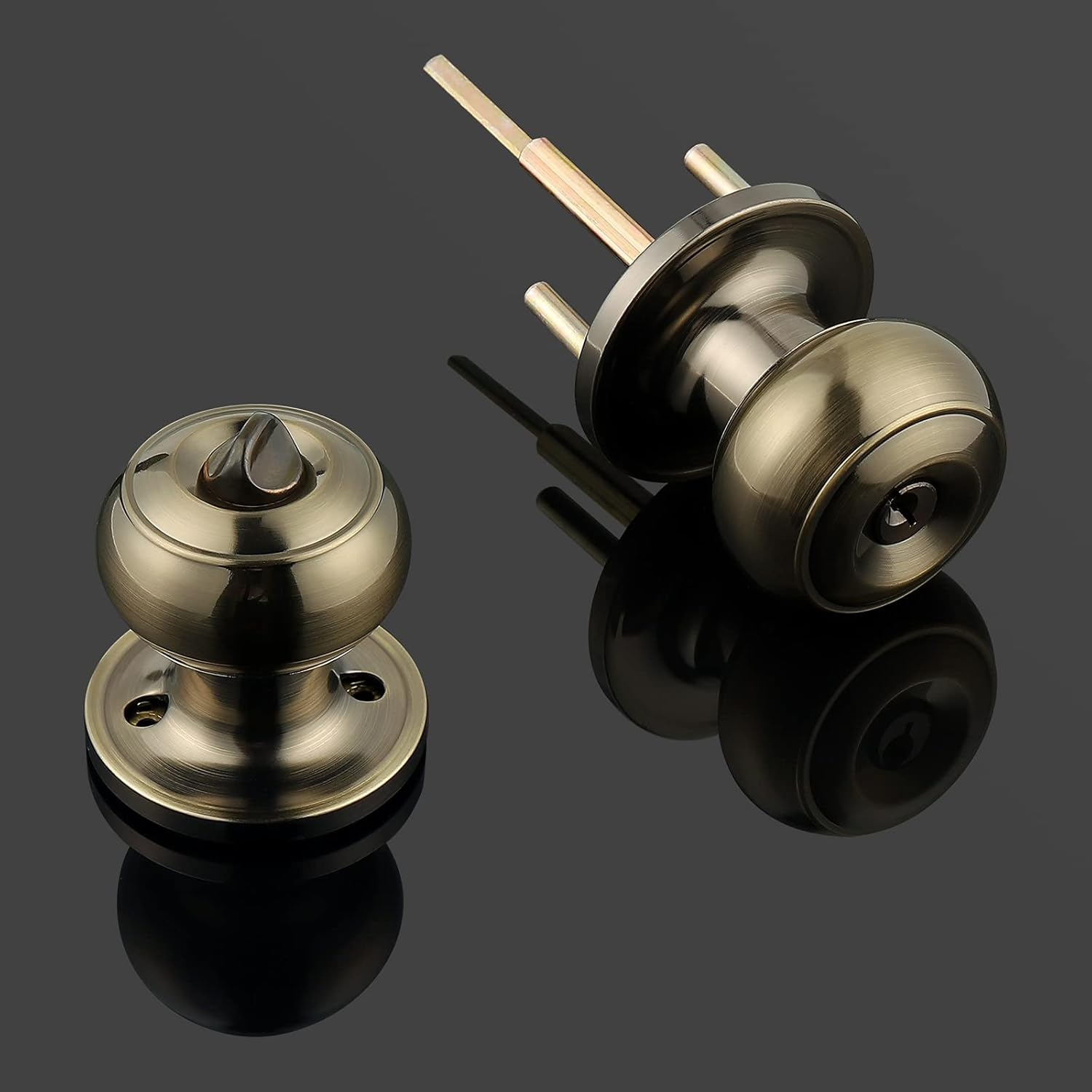 Probrico Entrance Door Knobs Door Lock Keyed Alike Lockset Antique Brass Same Key Round Ball Entry Door Knobs Pack of 3