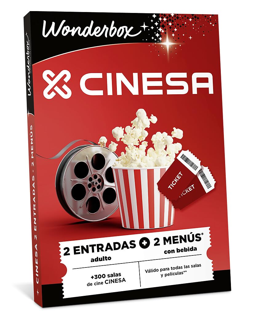 WONDERBOX Caja Regalo Cine menú 2 Personas 2 entradas Cine 2 menús Palomitas Bebidas Válido 3 años