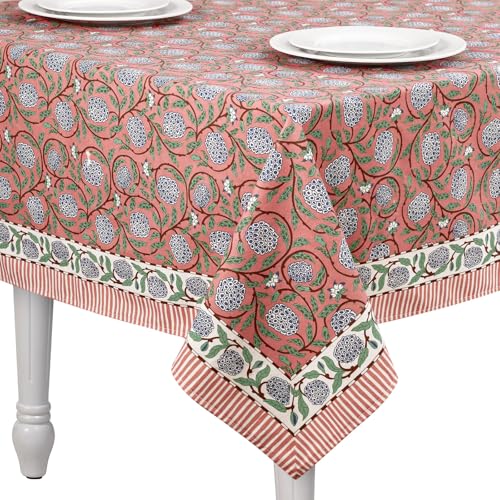 Newtay 60'' x 90'' Hand Block Print Mahjong Table Cloth Square Cotton Floral Tablecloth Washable Print Rectangle Table Cover with Dust Proof for Kitchen Dining Party(60'' X 90'',Dark Salmon,Pink) by Newtay - Used condition - US$22.68