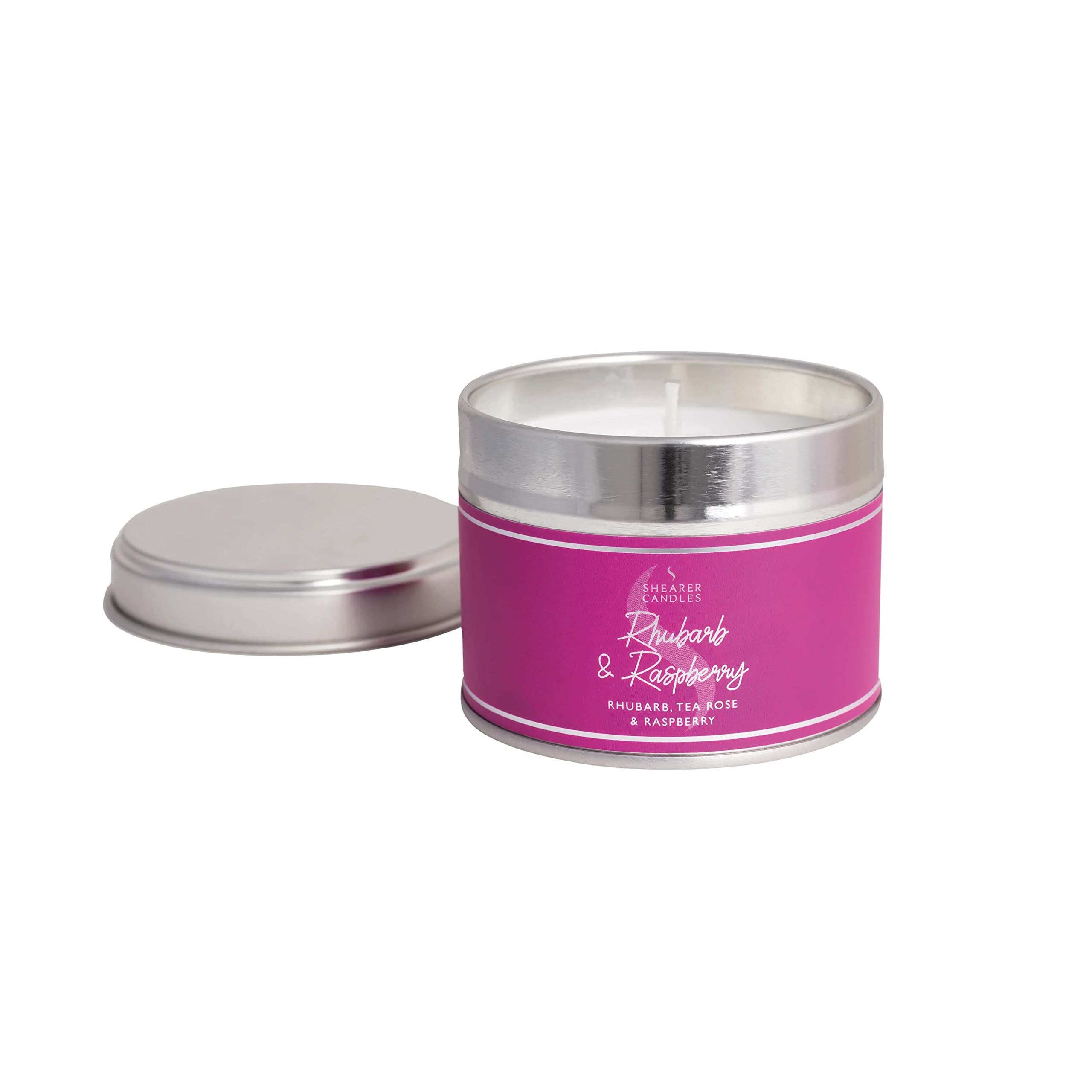 Shearer White/ Raspberry/ Pink/ Silver Candles Tin Rhubarb &