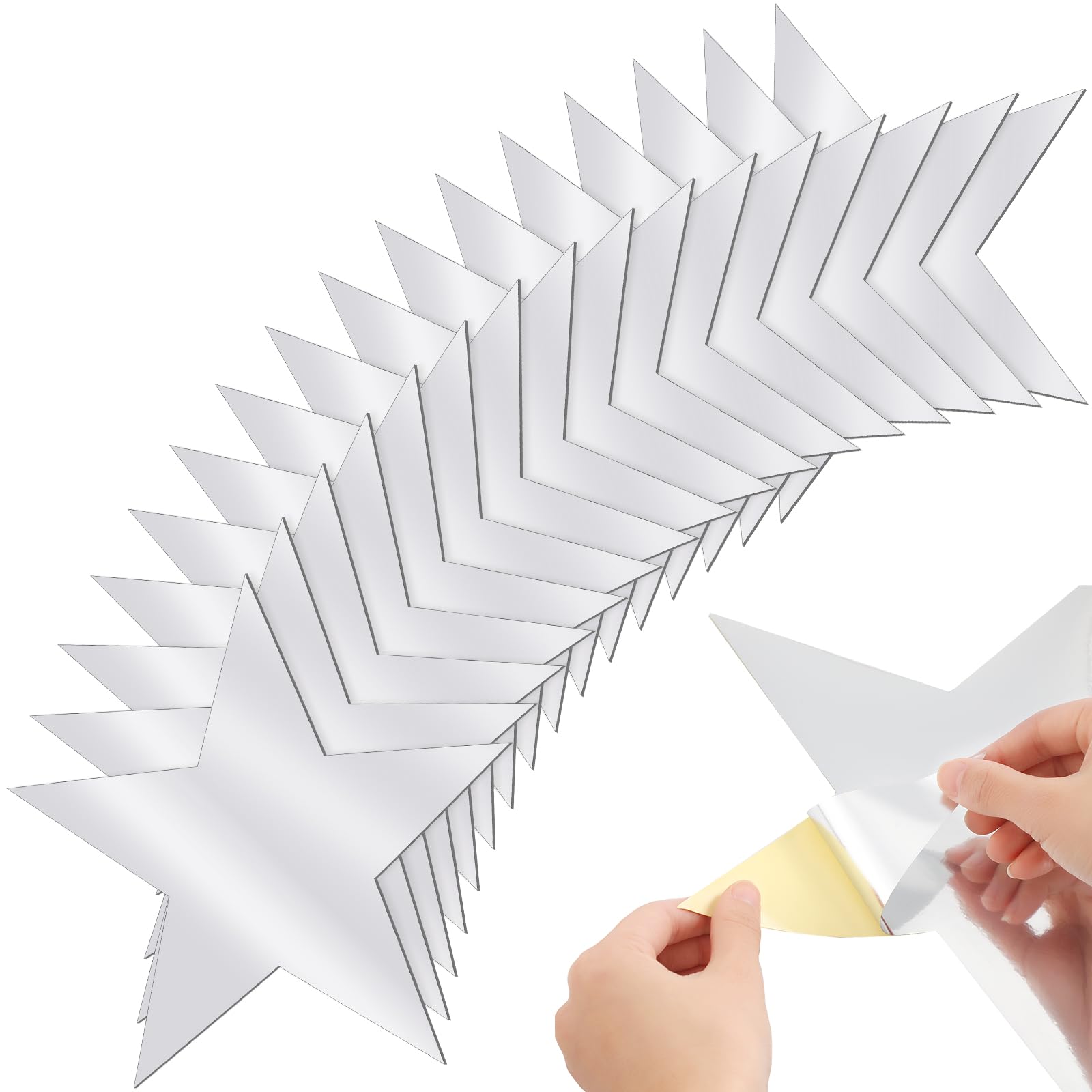 Frienda 48 Pcs 11 Inches Silver Star Sticker Large Paper Glitter Silver Self Adhesive Star Birthday Party Decorations or Bulletin Board Classroom