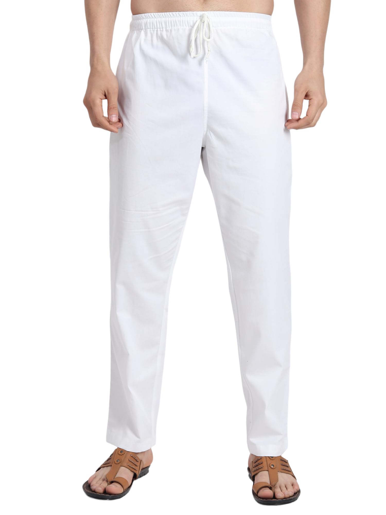 dastekarigar Men's White Cotton Pyjama, Beach Casual Pants with Pockets, Cotton Pyjama for Men, White Lower for Men-picture-36