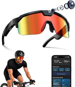 AI Smart Glasses with 30MP Camera, 4K HD Video Recording and Bluetooth Sport Glasses with ChatGPT Voice Real-Time Translation, IP66 UV400 Sunglasses for Baseball, Cycling & Hiking Orange