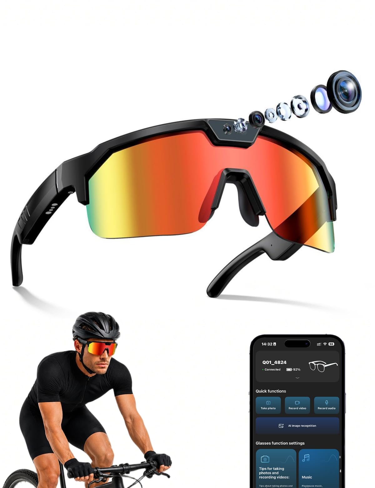 Photo 1 of Vebiso AI Smart Glasses with 30MP Camera and 4K Video