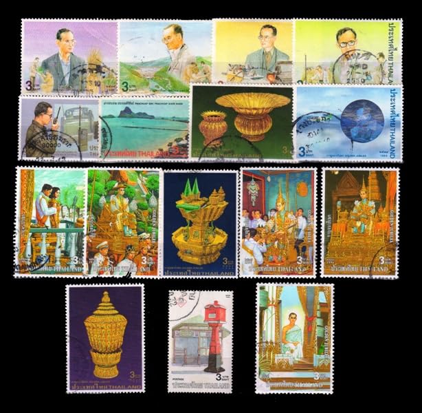 Thailand Stamps, 16 Different Large & Thematic, Multi Colour, Rubber, 3 cm x 2 cm