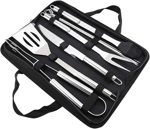 BBQ Tools Set, 9Pcs/Set Grilling Tools, Stainless Steel BBQ Knife Fork, BBQ Shovel Brush, BBQ Clip Needle, Barbecue Utensils Set with Oxford Storage