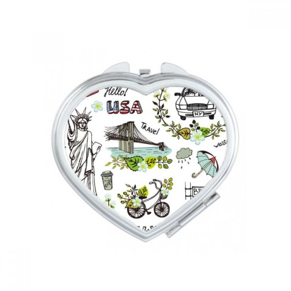 Miroir portable mignon avec coeur graffiti, petit miroir de poche original