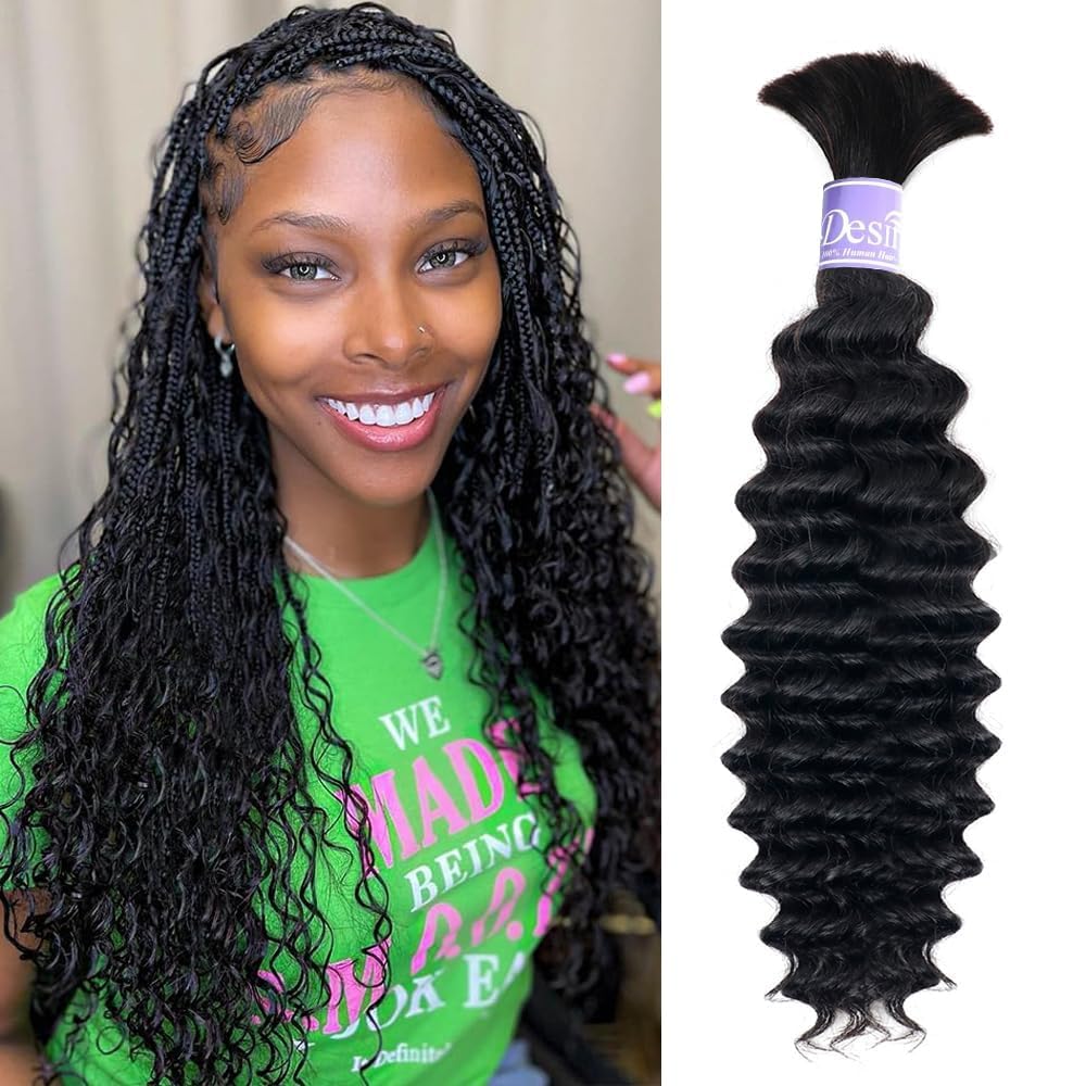 Bulk Human Hair for Braiding Deep Wave Human Braiding Hair Micro Braiding Hair Human Hair 100% Unprocessed Brazilian No Weft Human Hair 26 Inch (50g(1Pack-1 Bundles),Natural Black)