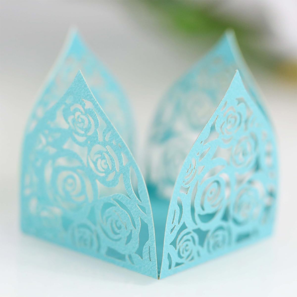 [50 Pcs] Elegant White Lace Cupcake Liners, Lace Truffle Cups Candy Liners, Chocolate Paper Baking Cup Hollow-out Dessert Packaging Wrapper for Sweet Treats (Blue, 50 Pcs) Blue 50 Pcs