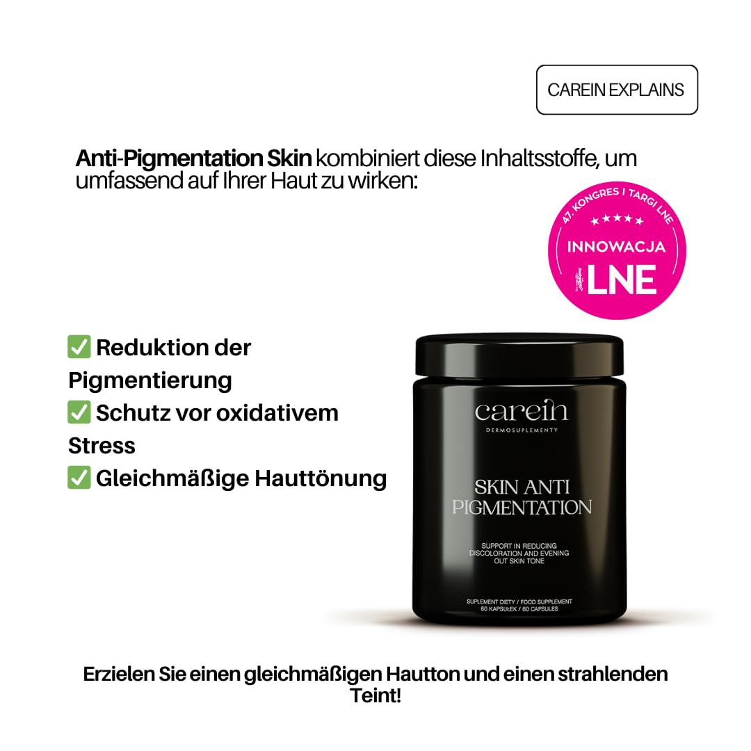 Skin Anti Pigmentation Refill - Gegen Pigmentflecken und Hyperpigmentierung - Mit Polypodium, Glutathion & Zink - 60 Vegane Kapseln - Carein