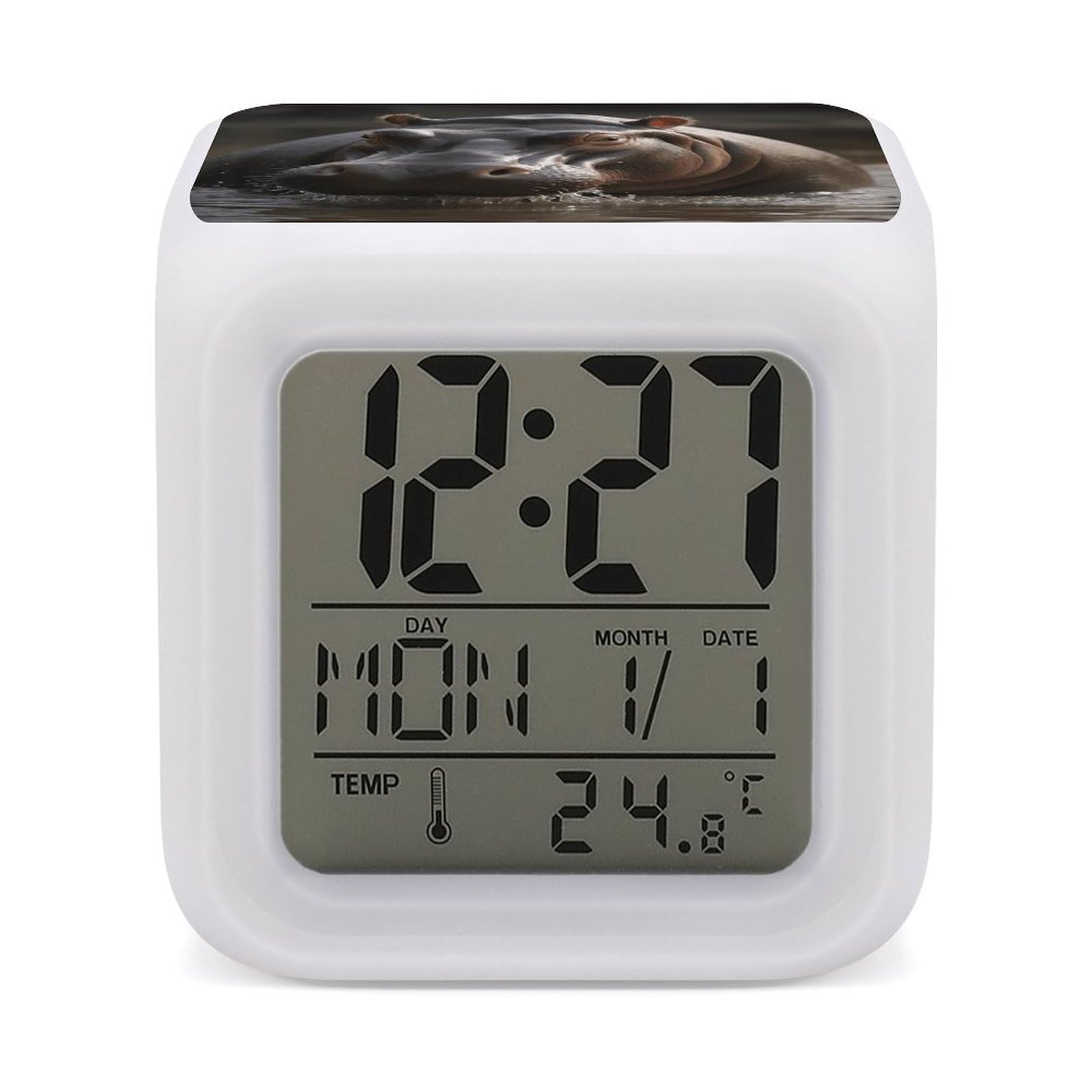VstaDank Hippo Alarm Clocks with 7 Color Changing Night Light Exquisite Bedroom Digital Clocks with LED Temperature Display Desk Clock Ok to Wake Clocks for Heavy Sleeper