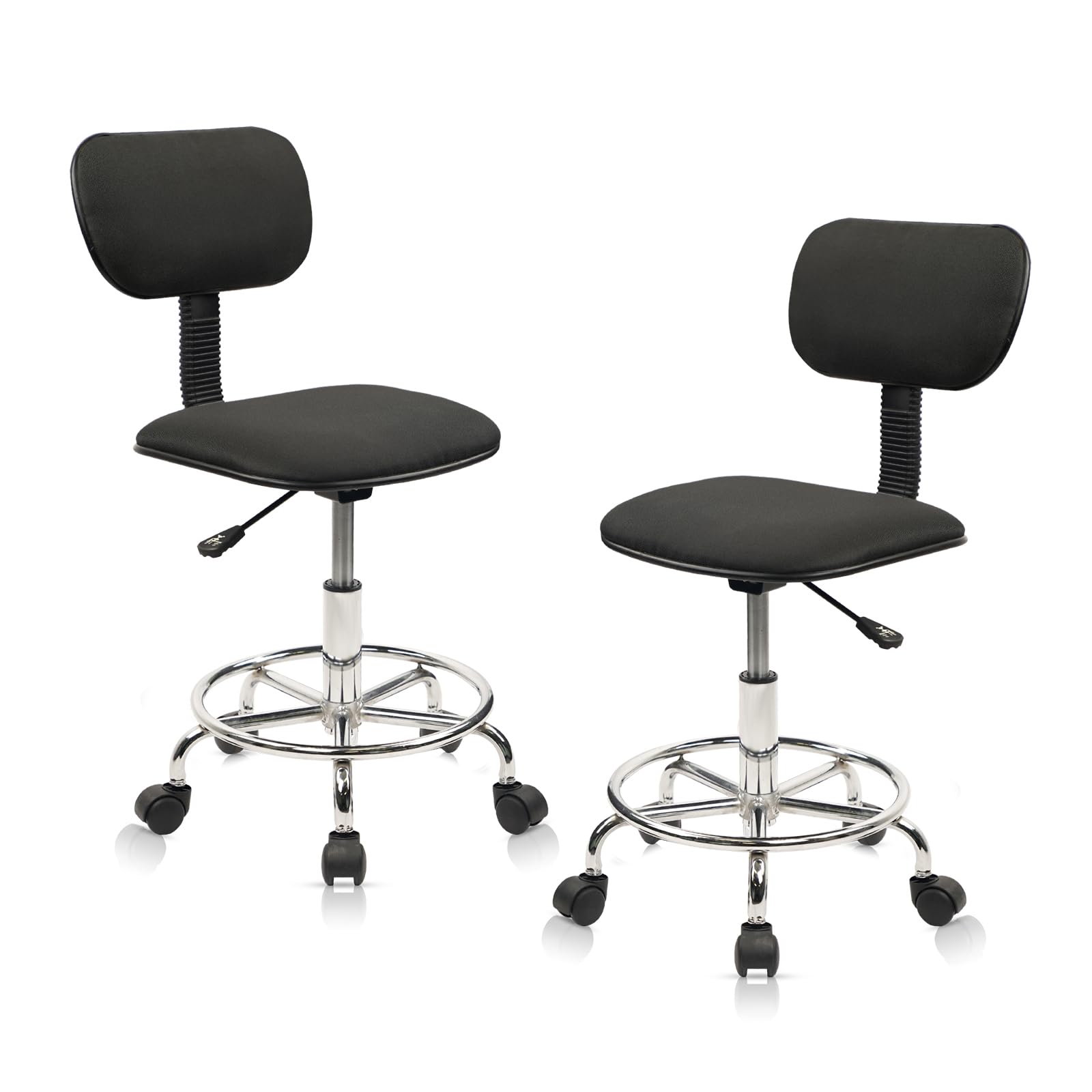 KLASIKA Low Wide Rolling Swivel Stool with Backrest, Adjustable Height Salon Chair Stools with Footrest for Spa Tattoo Office Desk Massage Task Lash