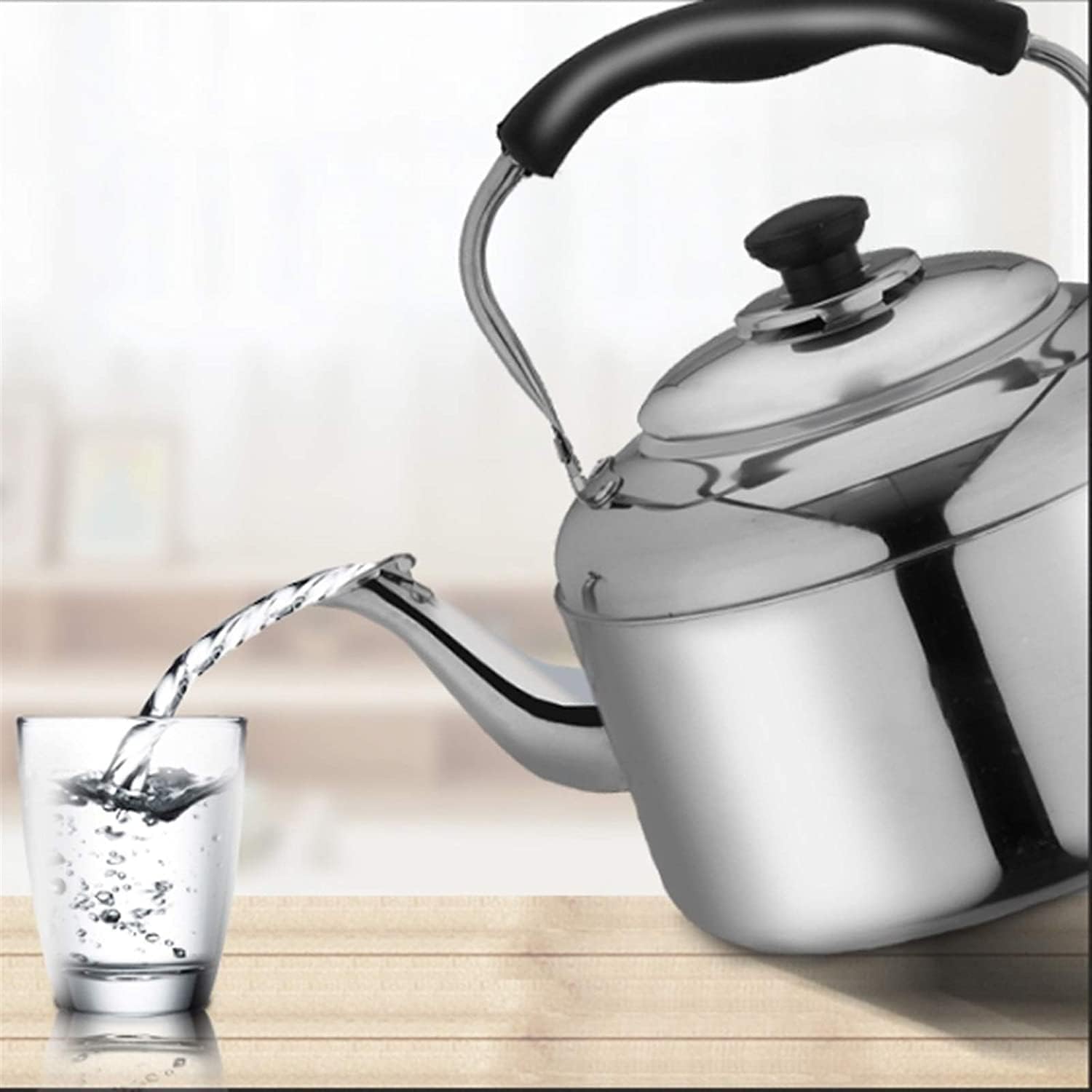 Whistling Tea Kettles Stovetop Silver Whistle Teapot 304 Stainless Steel Tea Kettle with Ergonomic Heat-Resistant Handle Hello (B 4L)