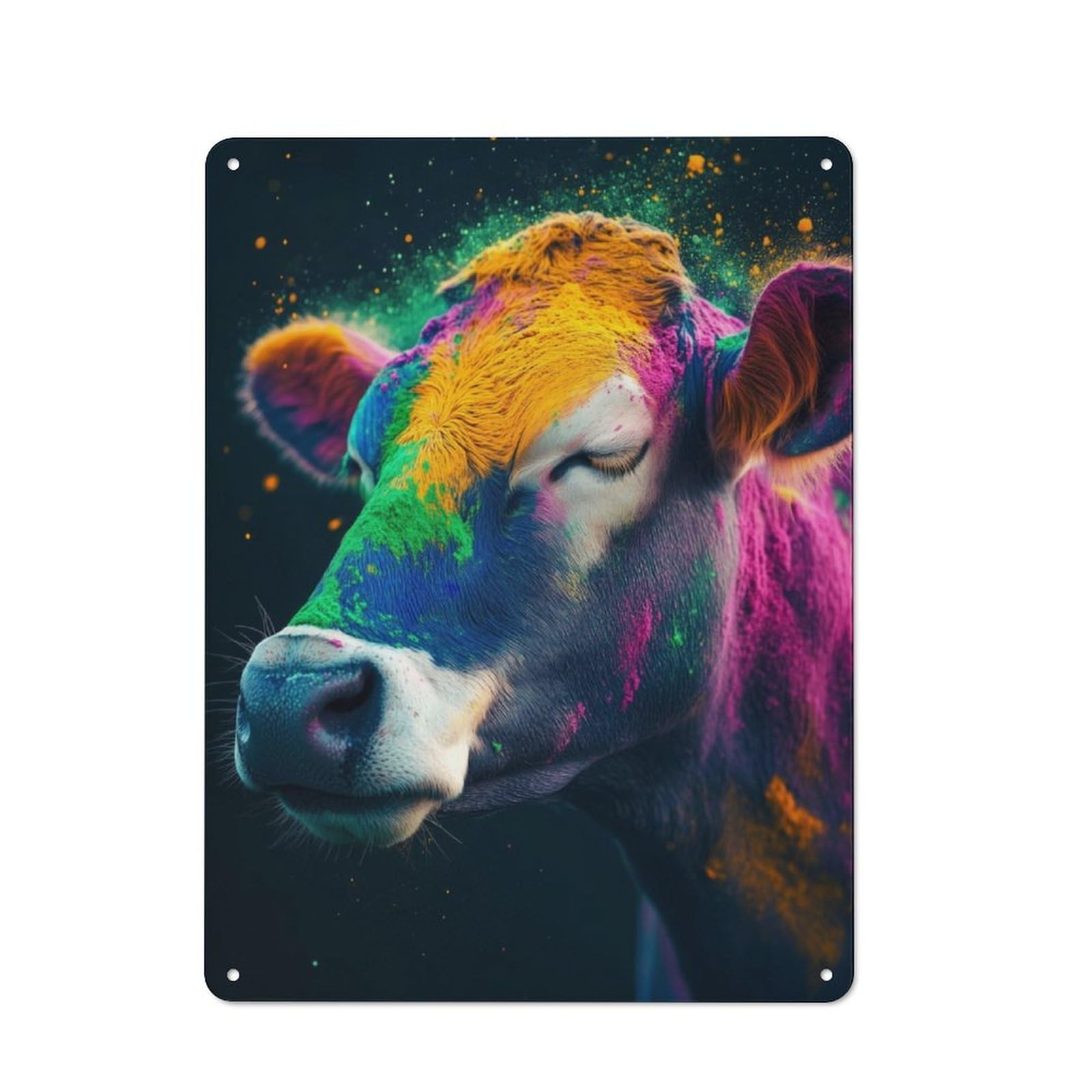 Junmoney Colorful Powdered Cow For Lounge Or Reading Corner, Rustic Tin Sign 40X30cm, For An Autumn Update To Lounge And Reading Corner
