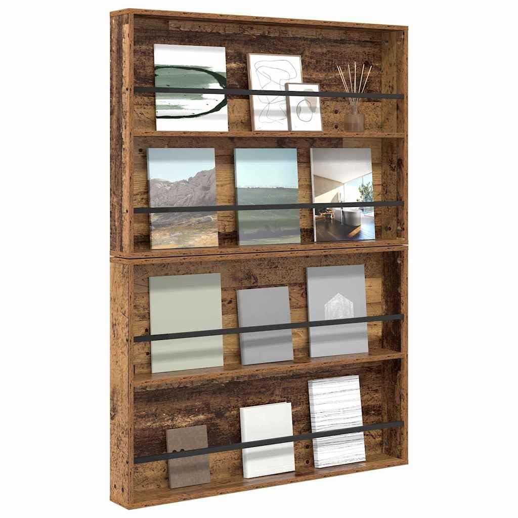 Zeitschriftenregal 2er Set, Wandmontage Zeitschriftenhalter für Wohnzimmer, Holzwerkstoff, 100 x 12 x 70 cm