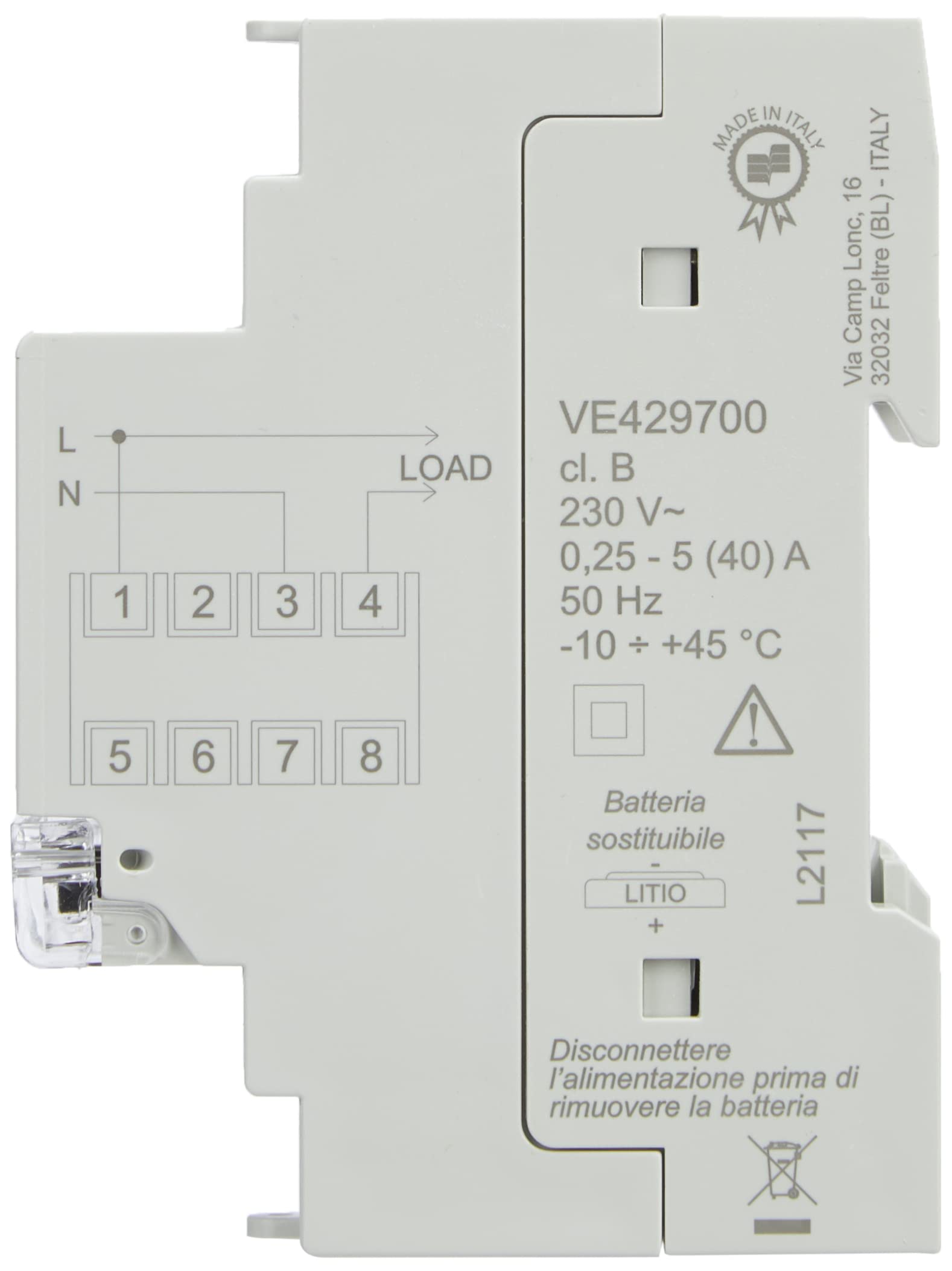 VEMER VE429700 ENERGY-230 MULTI - Contatore Energia Elettrica Attiva per Sistemi Monofase, Misuratore Consumo Elettrico con Display LCD con i Consumi a Fasce Orarie, Installazione Barra DIN, Bianco