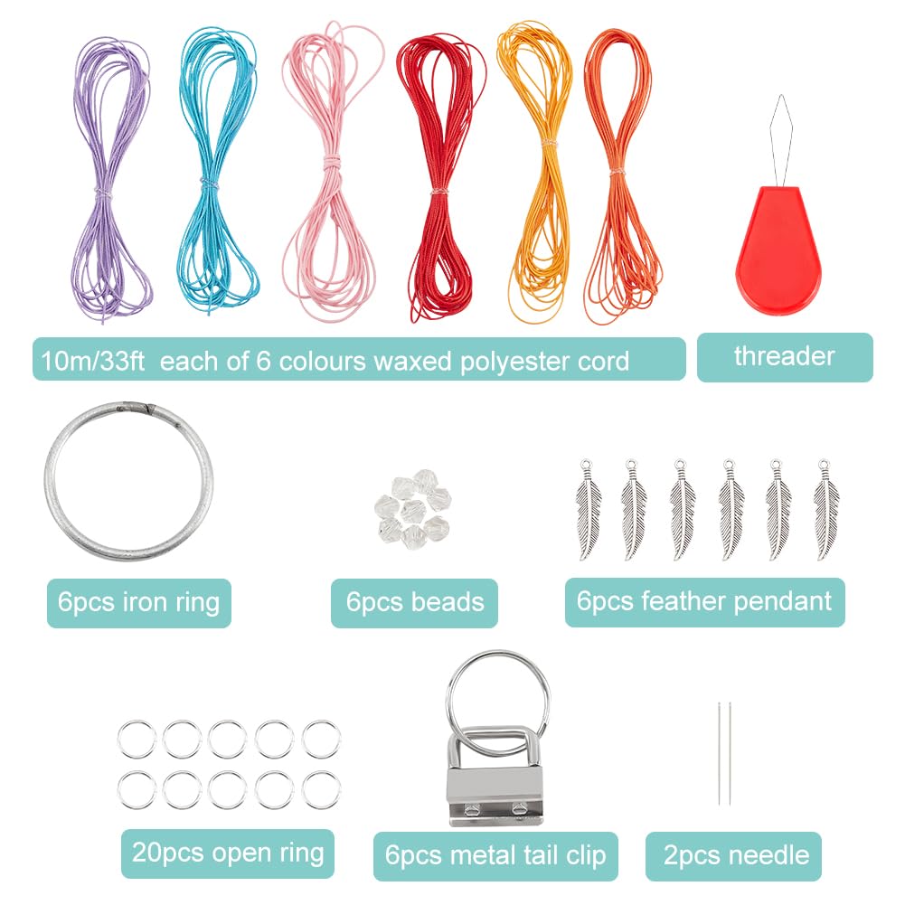 Kit DIY Mini Attrape-Rêves - 6 Couleurs, Perles, Anneaux - Pour Porte-Clés, Sac à Dos, Décoration