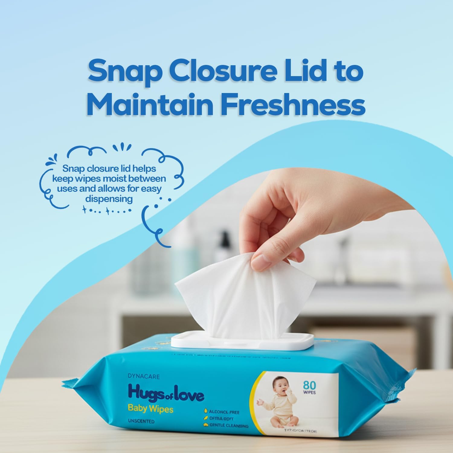 Dynarex Baby Wipes - Non-Alcohol Wipes for Babies with Lanolin & Aloe to Moisturize Skin - Sticker-Sealed Soft Pack - Unscented - 7x8", 80 Wet Wipes per Pack, 24 per Case