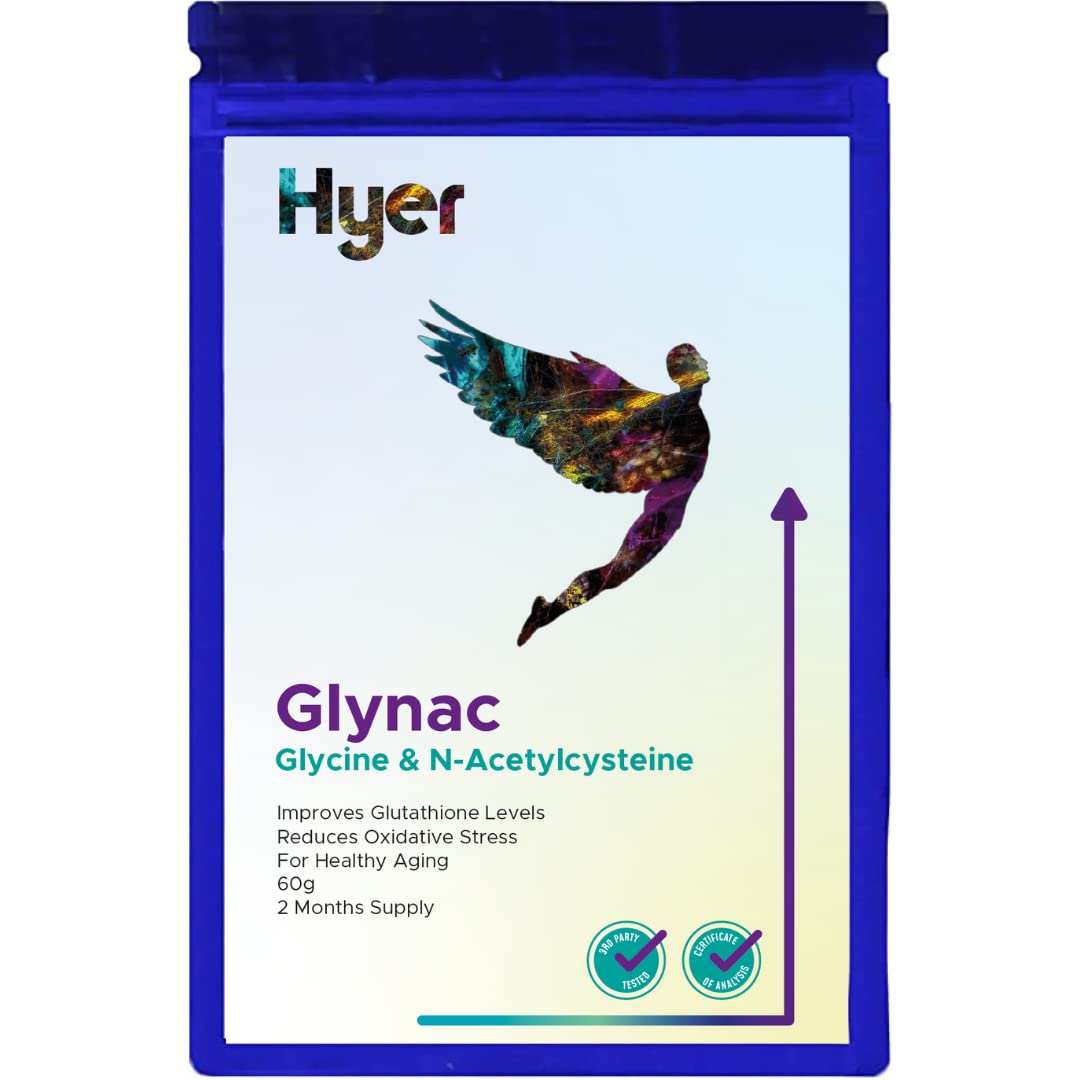 Hyer GlyNAC N-Acetylcysteine & Glycine 60g premixed Stack Glutathione Level Boost Supplement Powder Third Party Tested High Purity for Healthy Ageing & Oxidative Stress Reduction