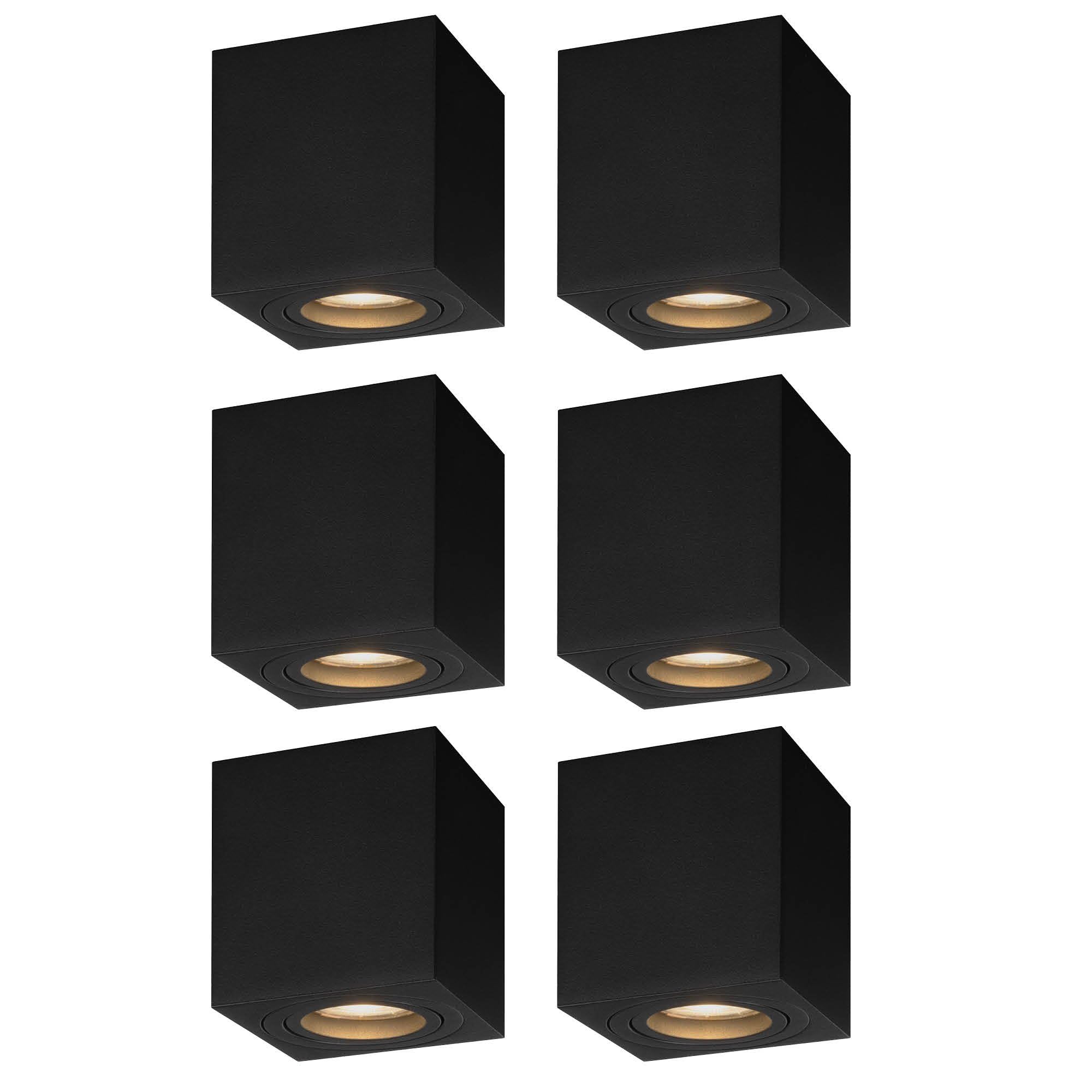 Ledvion 6er Set LED Aufbauspot Schwarz Quadratisch 3W Warmweiss dimmbar | mit Leuchtmittel geliefert; fuer Decke Flur Kueche und Wohnraum