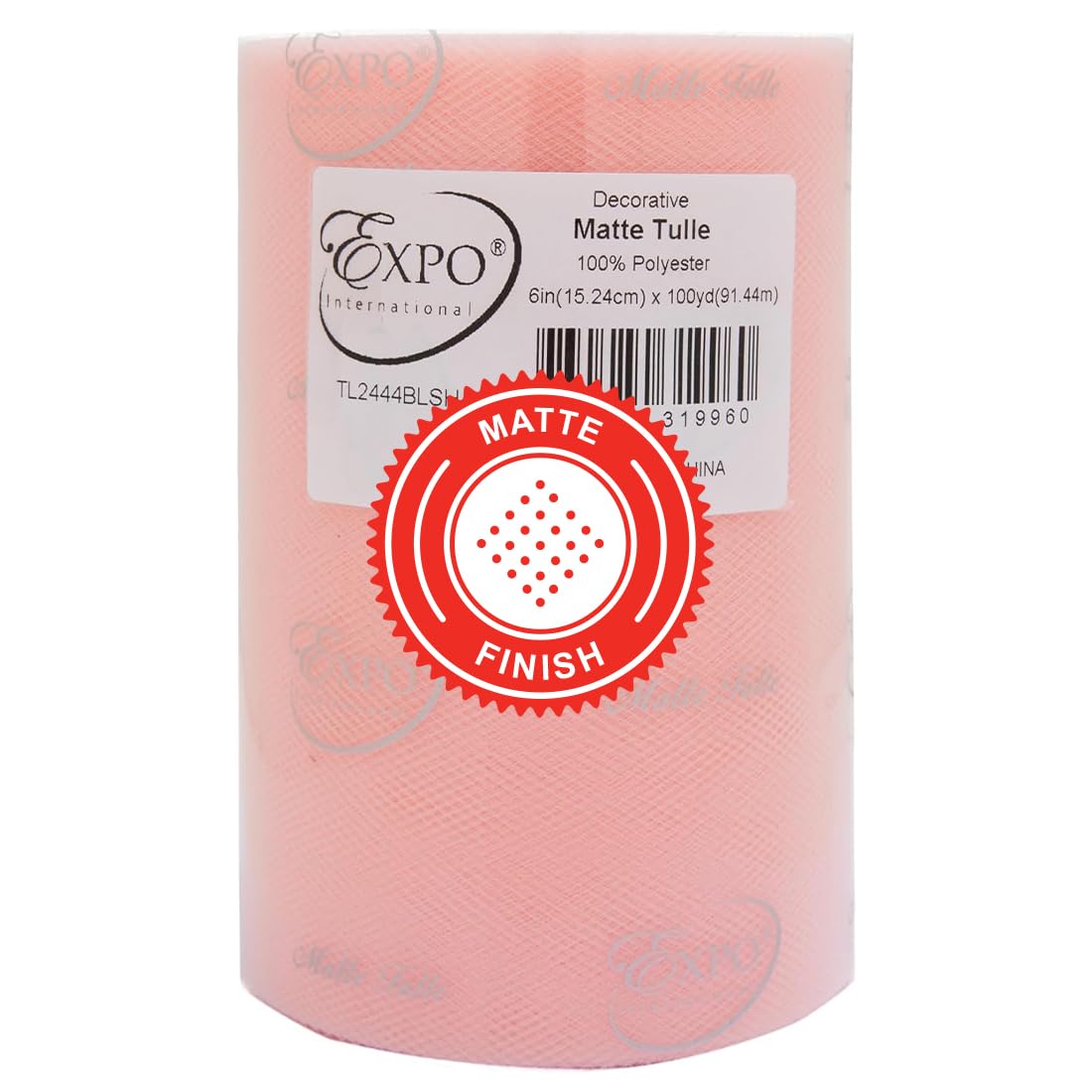 Expo International Decorative Matte Tulle, Roll/Spool of 6” X 100 Yards, Lightweight Polyester Tulle Fabric for Tutus, Costumes, and Party Decorations, Washable, Easy-to-Use, Blush Pink