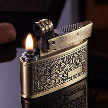 Vintage Lighter - Adjustable Flame, Windproof, Antique Soft Flame Kerosene, Folding Design for Outdoor and Camping - Mens Gift Butane Gas-Free