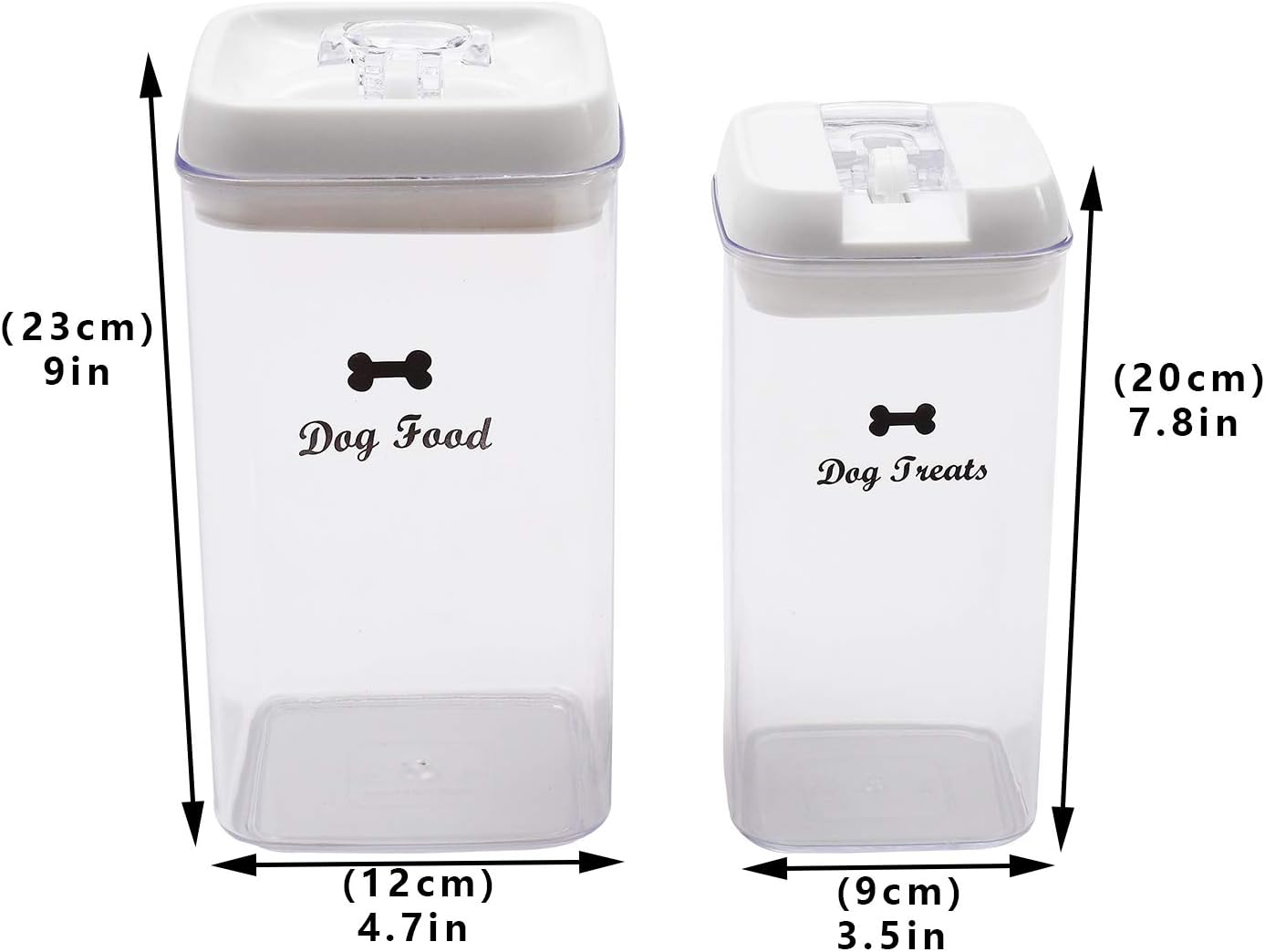 Pethiy Dog Food and pet Treats Storage Container - Clear Plastic - airtight Storage Canister Tins cookie pet jars(2 Pack set)
