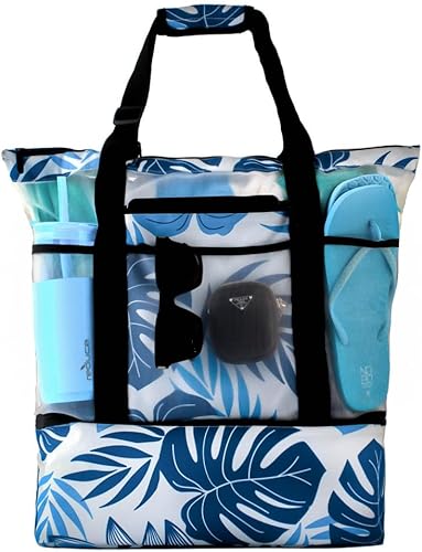 L'OLGA Bolsa grande de malla con bolsa aislante desmontable, bolsa de playa con correa ajustable, bolsa de fin de semana