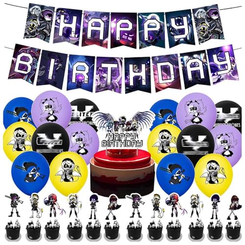 Murders Drones Party Decorations 30pcs | Cyn Uzi N J V Figure Banner Cake Topper Balloons Cupcake Toppers | Murders Drones Birthday Party Accessories
