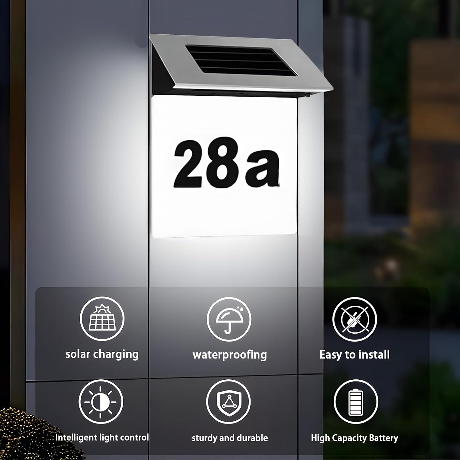 Outdoor Door Number Sign, Solar Address Sign, Custom Address Number Modern Outdoor Door Number, Home Yard Street Wall Mounted Address Plaque