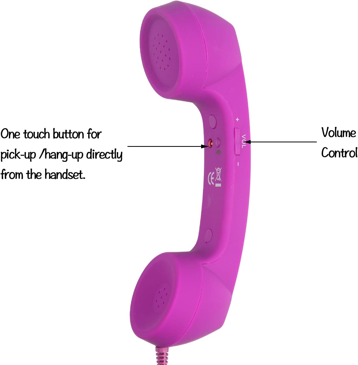 ONE250 Retro Handset Old School Style Adjustable Tone Phone Telephone Receiver Microphone Earphone 3.5mm Socket for iOS Android Smartphones Mobile Cell Phones (Purple)